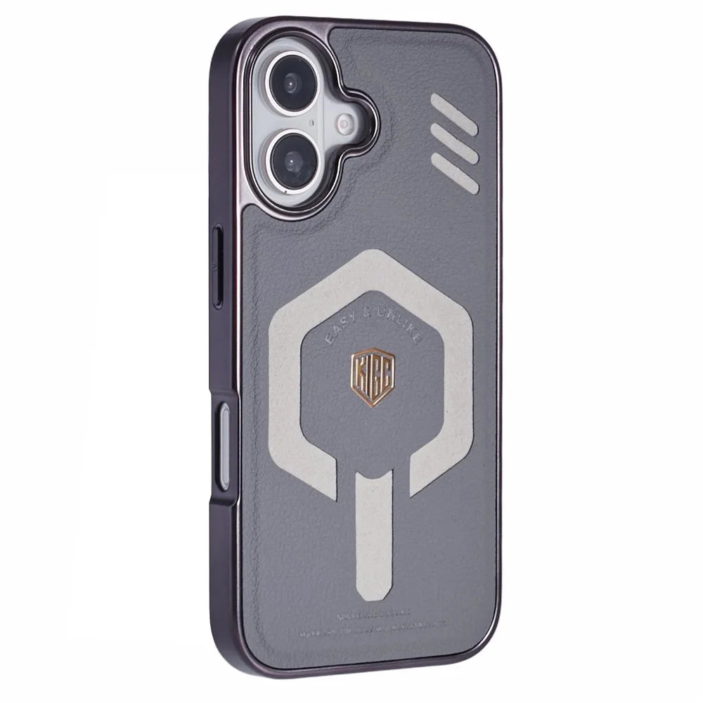 KIGC For iPhone 16 Case Compatible with MagSafe Leather+PC+TPU Phone Cover - Grey - 1