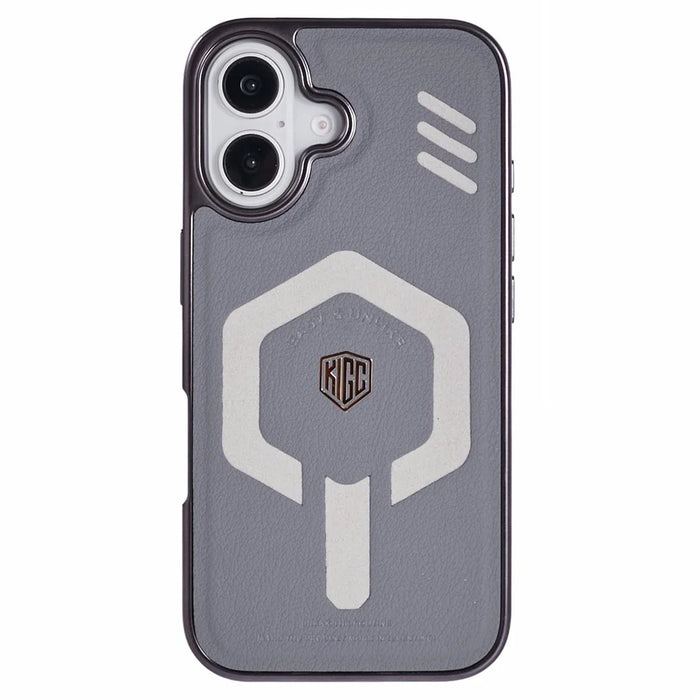 KIGC For iPhone 16 Case Compatible with MagSafe Leather+PC+TPU Phone Cover - Grey - 3
