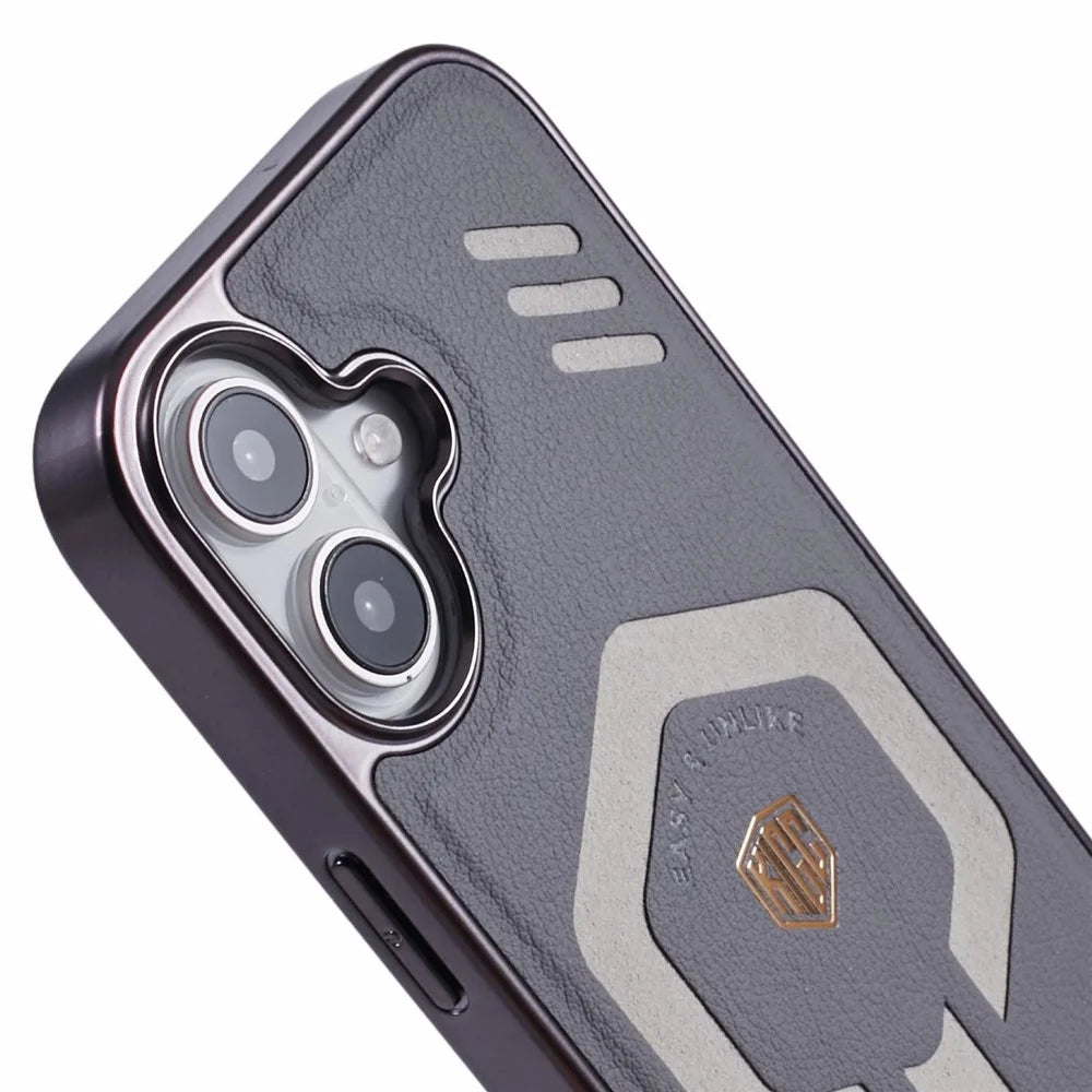 KIGC For iPhone 16 Case Compatible with MagSafe Leather+PC+TPU Phone Cover - Grey - 7