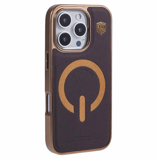 KIGC For iPhone 16 Pro Case Compatible with MagSafe Leather+PC+TPU Back Cover - Titanium Gold - 1