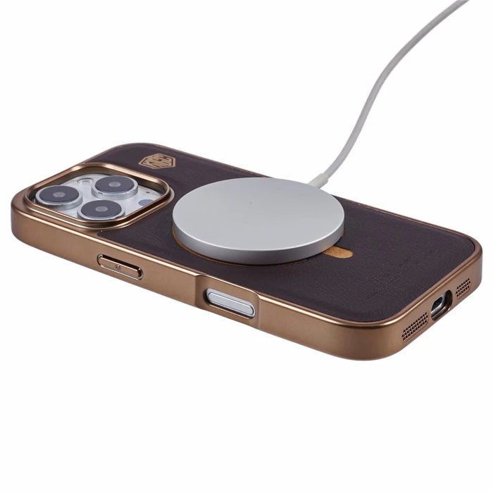 KIGC For iPhone 16 Pro Case Compatible with MagSafe Leather+PC+TPU Back Cover - Titanium Gold - 4