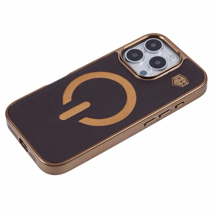 KIGC For iPhone 16 Pro Case Compatible with MagSafe Leather+PC+TPU Back Cover - Titanium Gold - 5