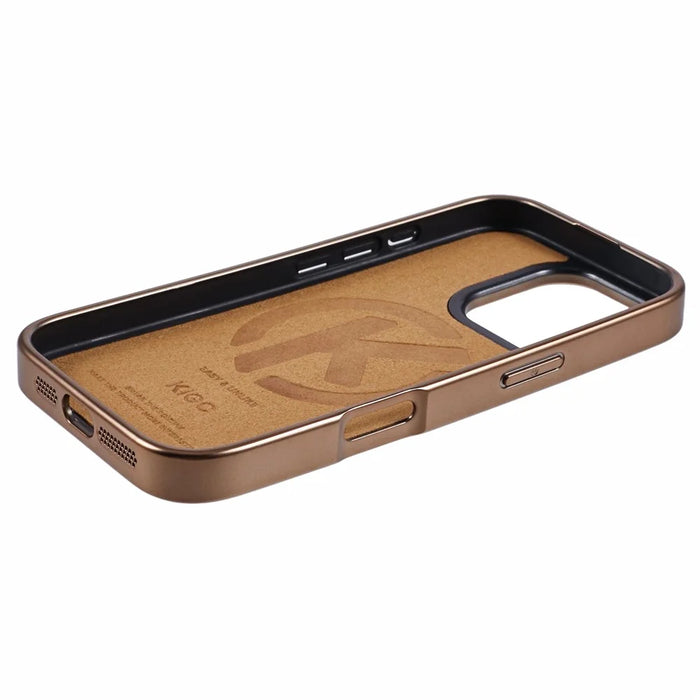 KIGC For iPhone 16 Pro Case Compatible with MagSafe Leather+PC+TPU Back Cover - Titanium Gold - 6
