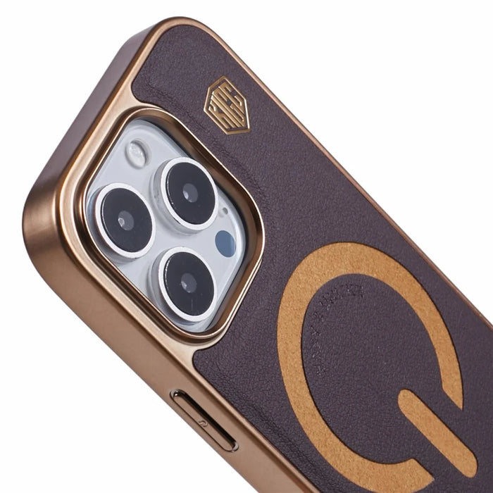 KIGC For iPhone 16 Pro Case Compatible with MagSafe Leather+PC+TPU Back Cover - Titanium Gold - 7