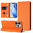 For iPhone 15 Pro Wallet Case RFID Blocking Litchi Texture Leather Mobile Cover - Orange - 4