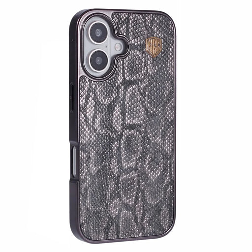 KIGC For iPhone 16 Case Compatible with MagSafe Snake Texture Leather+PC+TPU Back Cover - Grey - 1