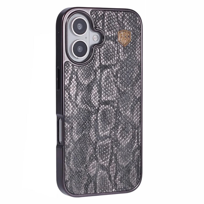 KIGC For iPhone 16 Case Compatible with MagSafe Snake Texture Leather+PC+TPU Back Cover - Grey - 1