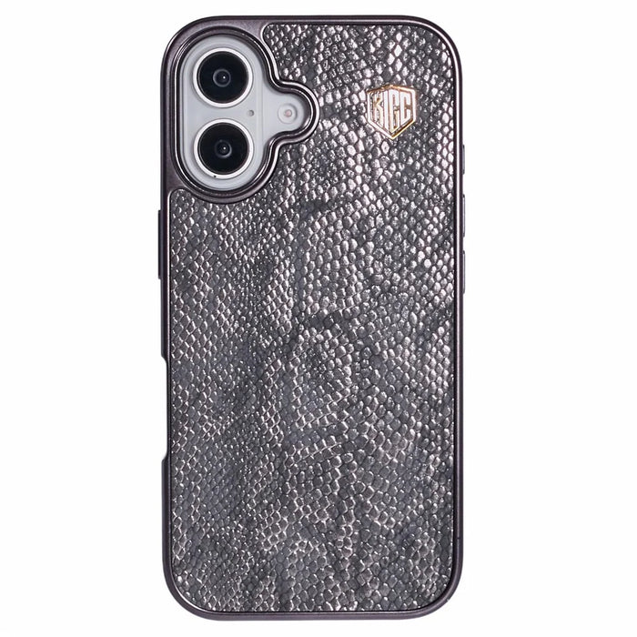 KIGC For iPhone 16 Case Compatible with MagSafe Snake Texture Leather+PC+TPU Back Cover - Grey - 3