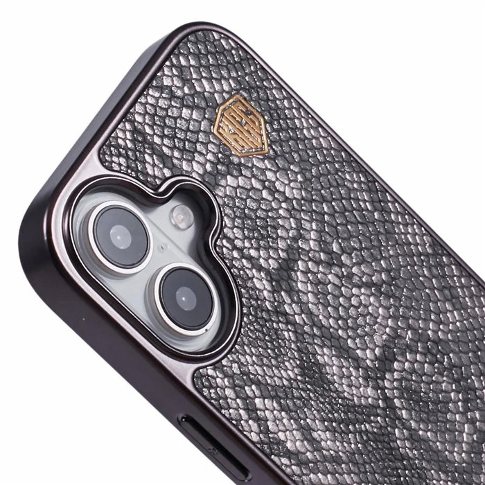 KIGC For iPhone 16 Case Compatible with MagSafe Snake Texture Leather+PC+TPU Back Cover - Grey - 6