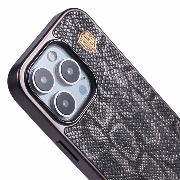 KIGC For iPhone 16 Pro Case Compatible with MagSafe Snake Texture Leather+PC+TPU Back Cover - Grey - 6