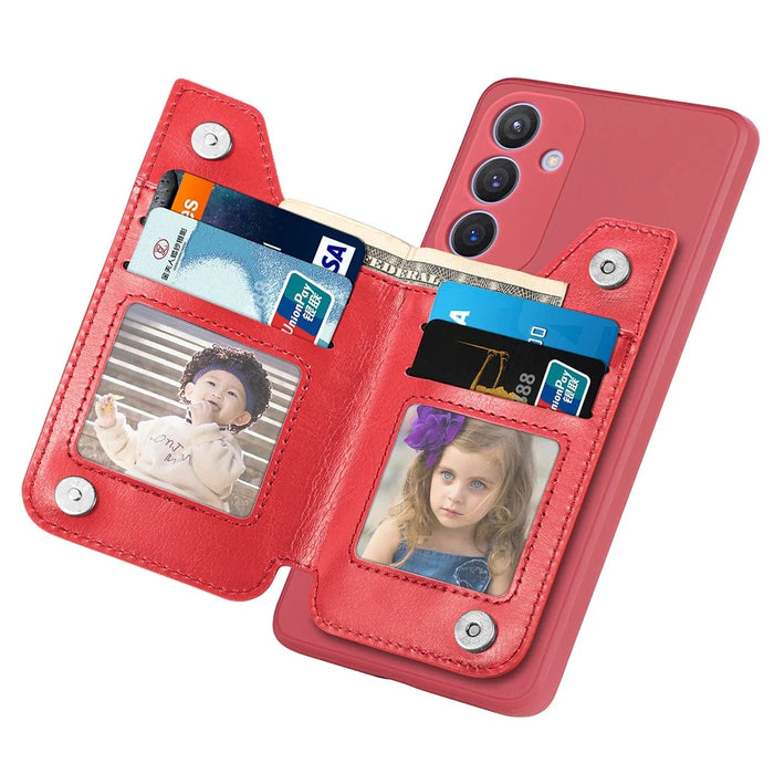 For Samsung Galaxy S25 Case PU Leather+TPU Phone Cover with Zipper Pocket Wallet - Red - 2