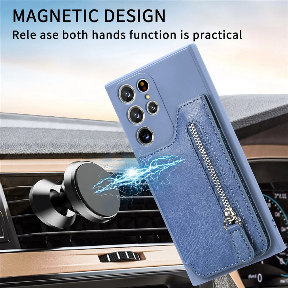 For Samsung Galaxy S25 Ultra Case PU Leather+TPU Phone Cover with Zipper Pocket Wallet - Blue - 7