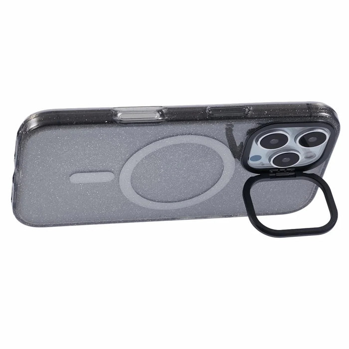 KIGC For iPhone 16 Pro Case Compatible with MagSafe Epoxy Design Kickstand TPU+PC Phone Back Cover - Black - 5