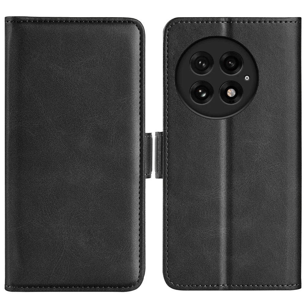 For OnePlus 13 Stand Case Calf Texture Leather Wallet Phone Cover - Black - 1