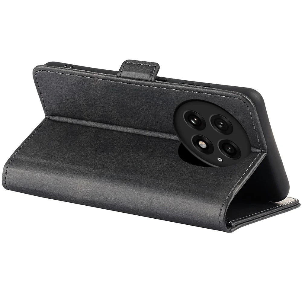For OnePlus 13 Stand Case Calf Texture Leather Wallet Phone Cover - Black - 4
