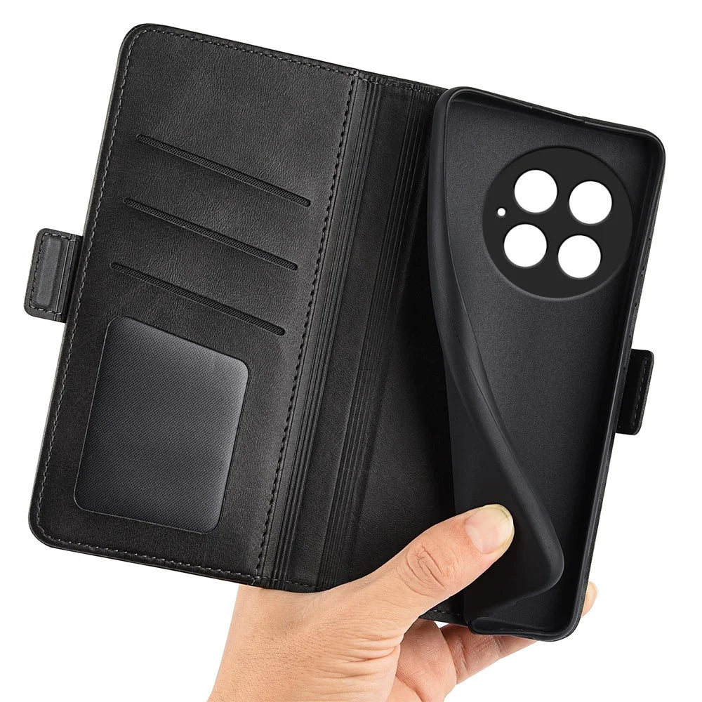 For OnePlus 13 Stand Case Calf Texture Leather Wallet Phone Cover - Black - 5
