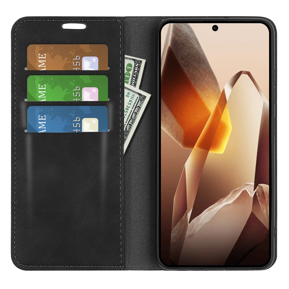 For OnePlus 13 Case Skin-Touch Leather Wallet Phone Cover - Black - 2
