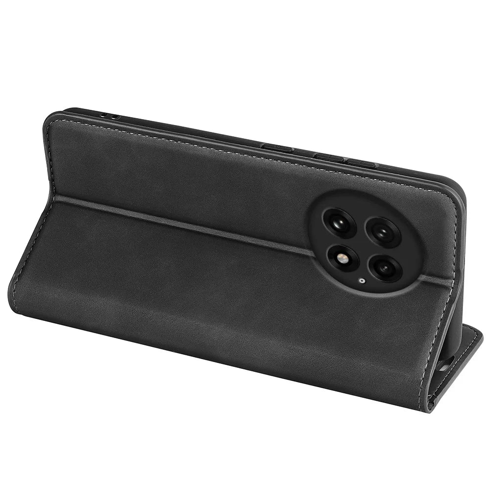 For OnePlus 13 Case Skin-Touch Leather Wallet Phone Cover - Black - 4