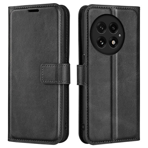 For OnePlus 13 Stand Case Anti-Scratch Calf Texture Leather Phone Cover - Black - 1