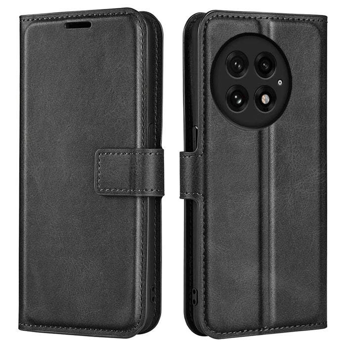 For OnePlus 13 Stand Case Anti-Scratch Calf Texture Leather Phone Cover - Black - 1