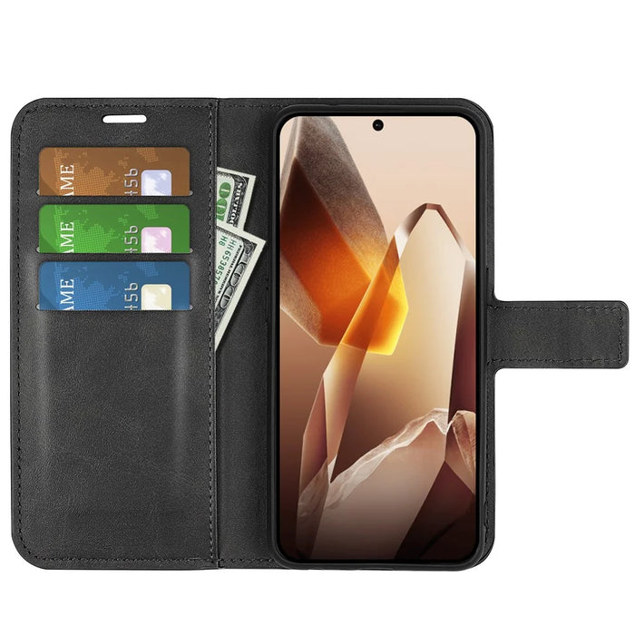 For OnePlus 13 Stand Case Anti-Scratch Calf Texture Leather Phone Cover - Black - 2