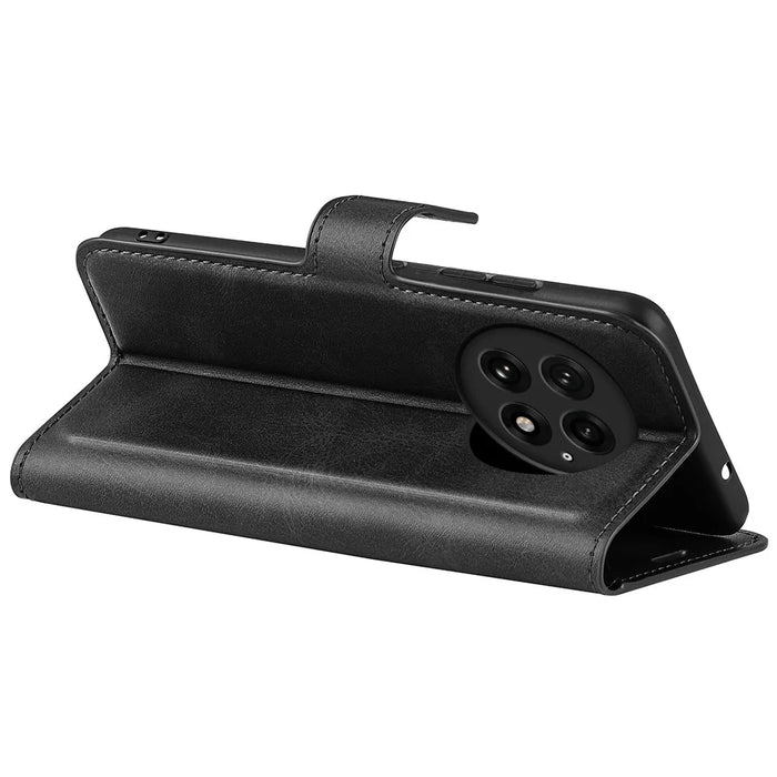 For OnePlus 13 Stand Case Anti-Scratch Calf Texture Leather Phone Cover - Black - 4