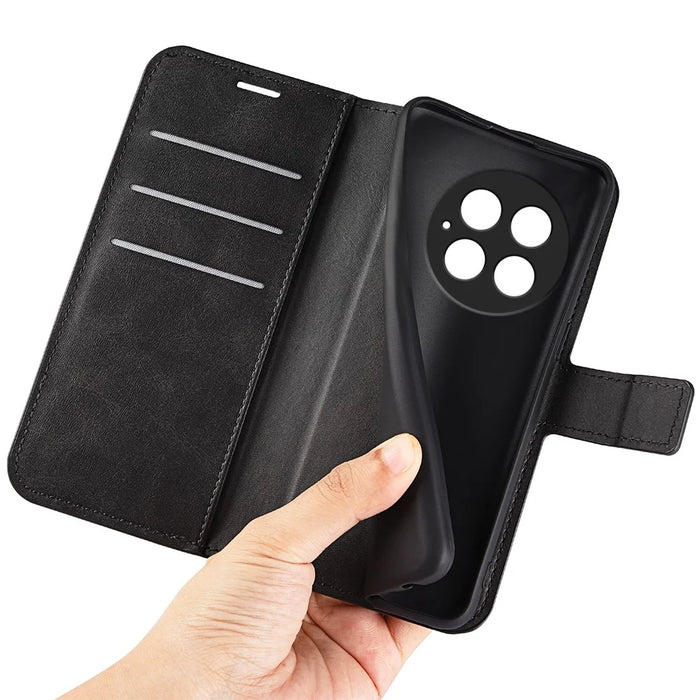 For OnePlus 13 Stand Case Anti-Scratch Calf Texture Leather Phone Cover - Black - 5