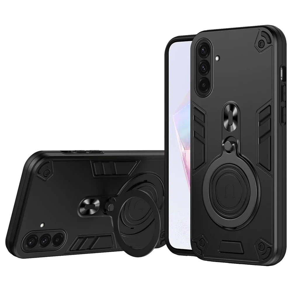 For Samsung Galaxy A36 5G Case Rotatable Kickstand PC+TPU Drop Protection Phone Cover - Black - 1