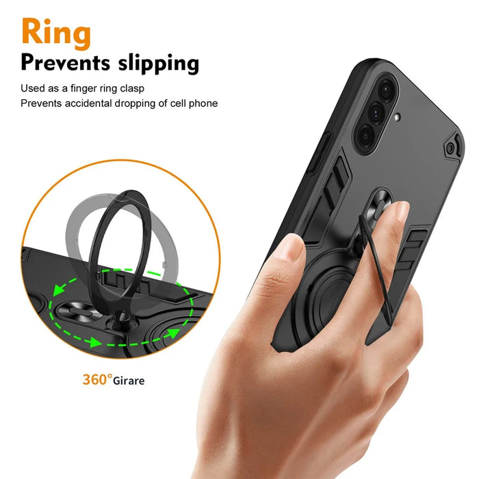 For Samsung Galaxy A36 5G Case Rotatable Kickstand PC+TPU Drop Protection Phone Cover - Black - 3
