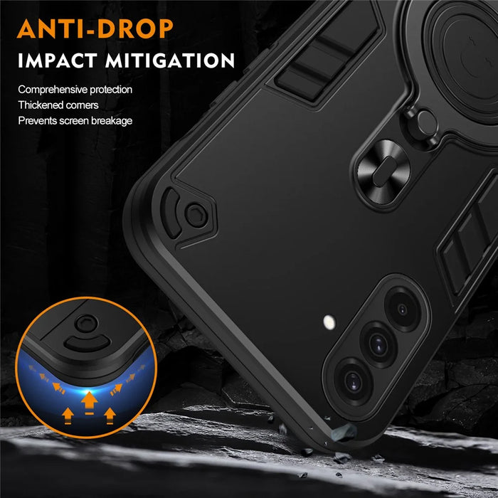 For Samsung Galaxy A36 5G Case Rotatable Kickstand PC+TPU Drop Protection Phone Cover - Black - 6