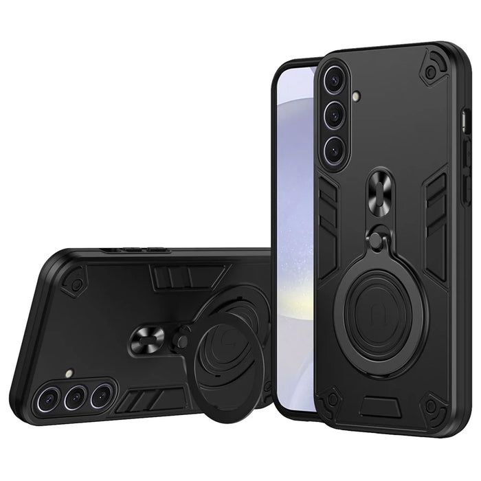For Samsung Galaxy S25+ Case Rotatable Kickstand PC+TPU Drop Protection Phone Cover - Black - 1