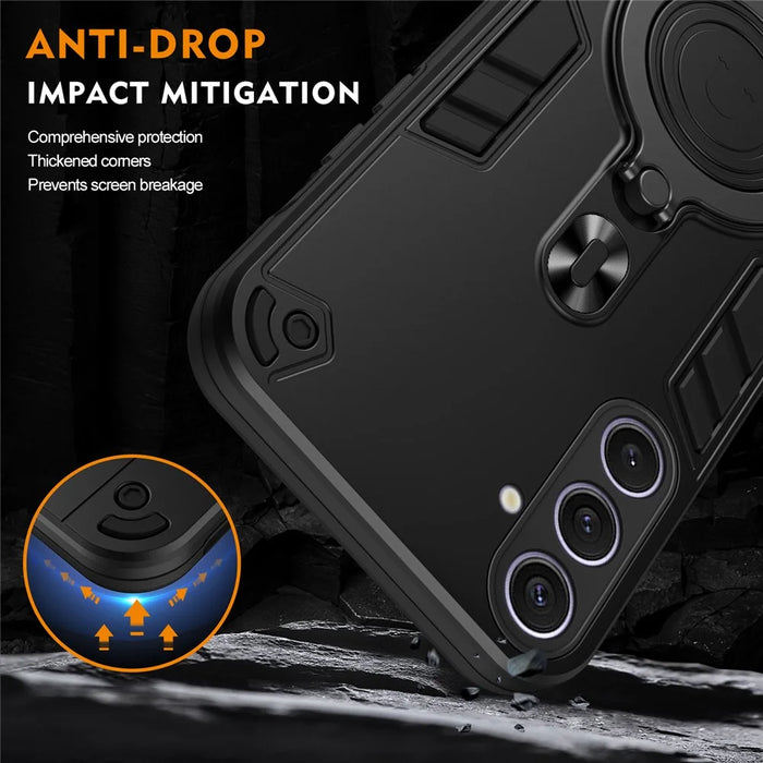 For Samsung Galaxy S25+ Case Rotatable Kickstand PC+TPU Drop Protection Phone Cover - Black - 6
