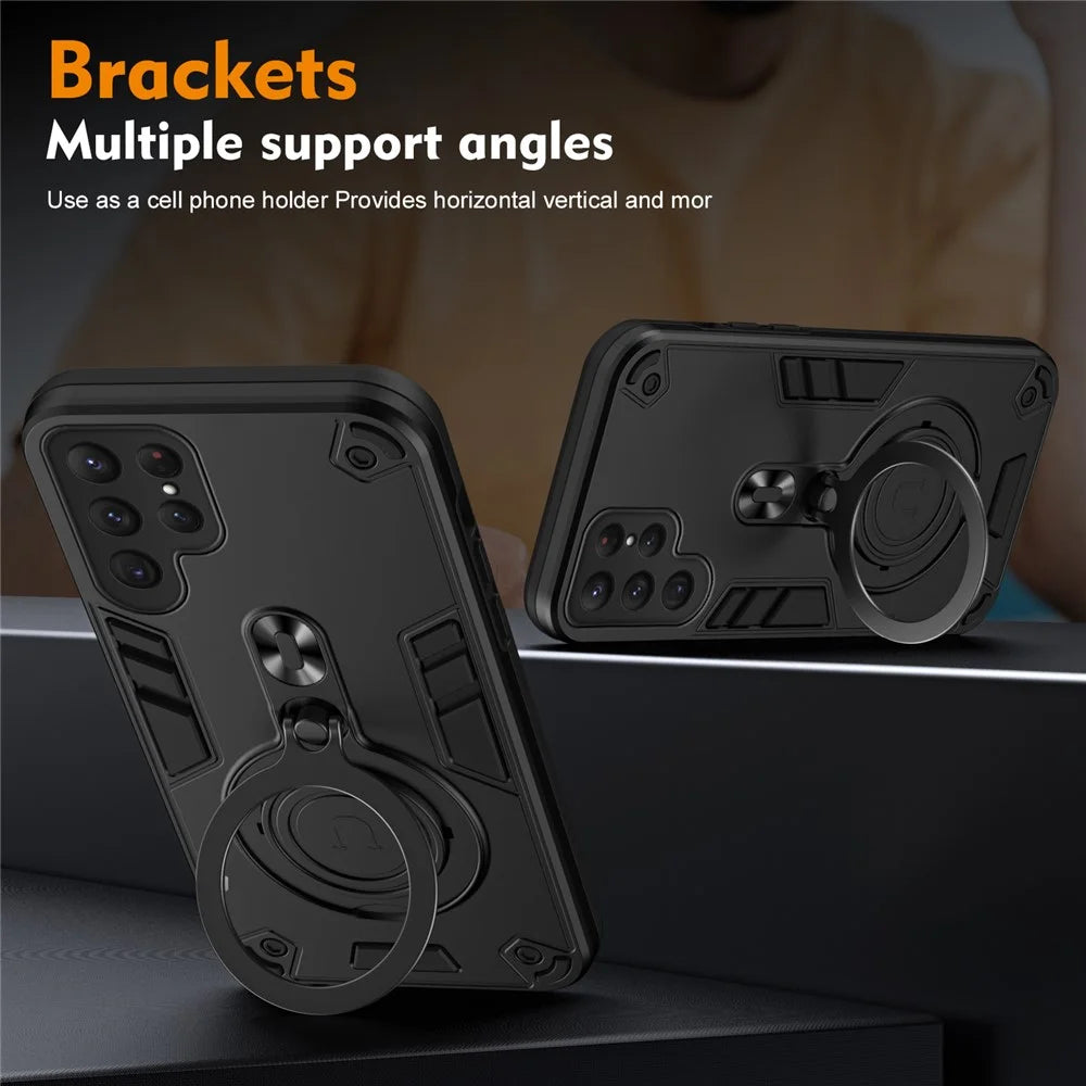 For Samsung Galaxy S25 Ultra Case Rotatable Kickstand PC+TPU Drop Protection Phone Cover - Black - 4