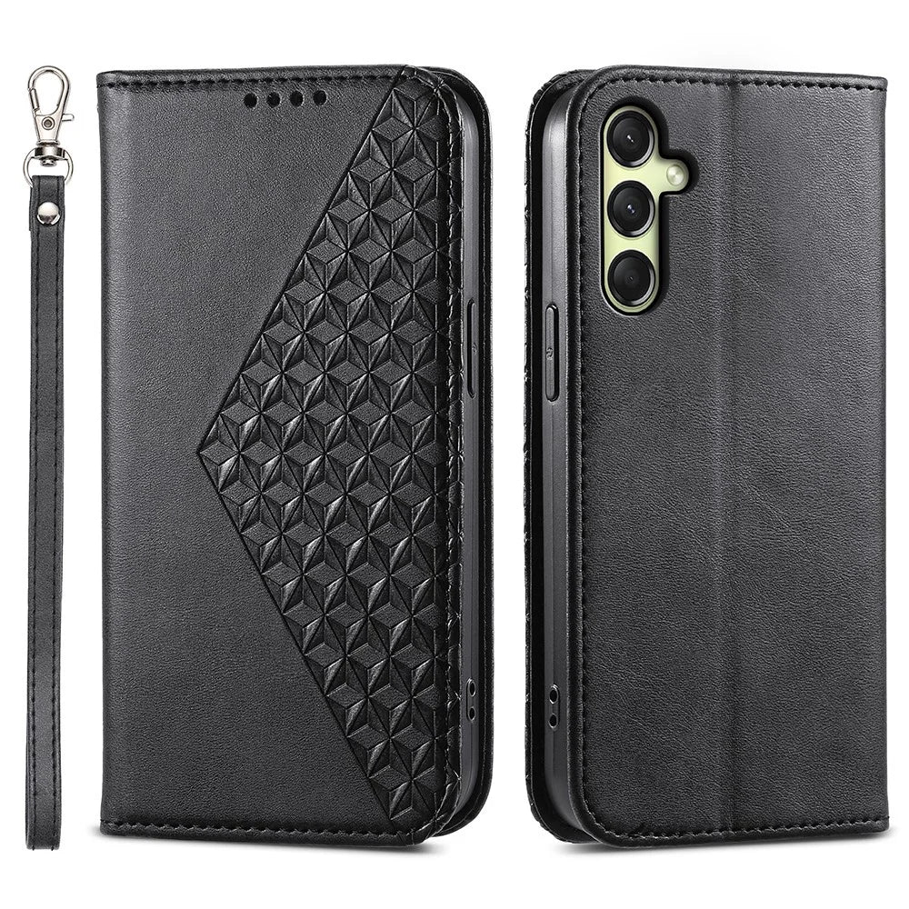 For Samsung Galaxy A26 5G Case Calf Texture PU Leather Phone Cover with Wallet - Black - 1