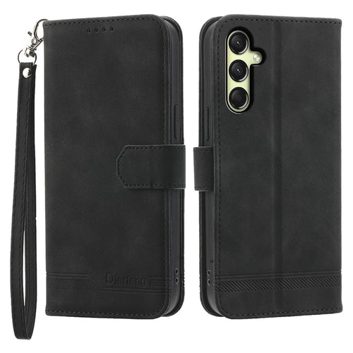 DIERFENG DF-03 For Samsung Galaxy A26 5G Leather Case Lines Imprint Wallet Phone Cover - Black - 1