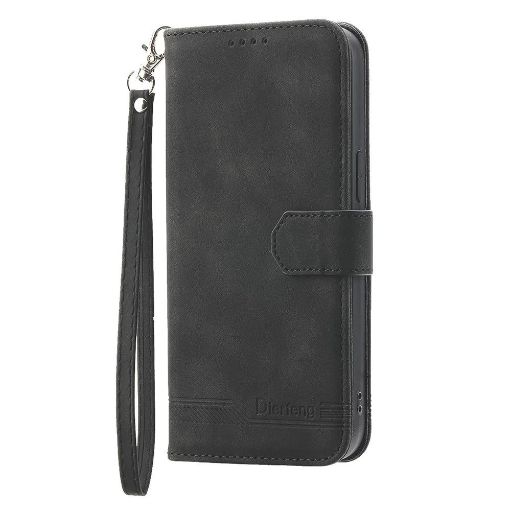 DIERFENG DF-03 For Samsung Galaxy A26 5G Leather Case Lines Imprint Wallet Phone Cover - Black - 6
