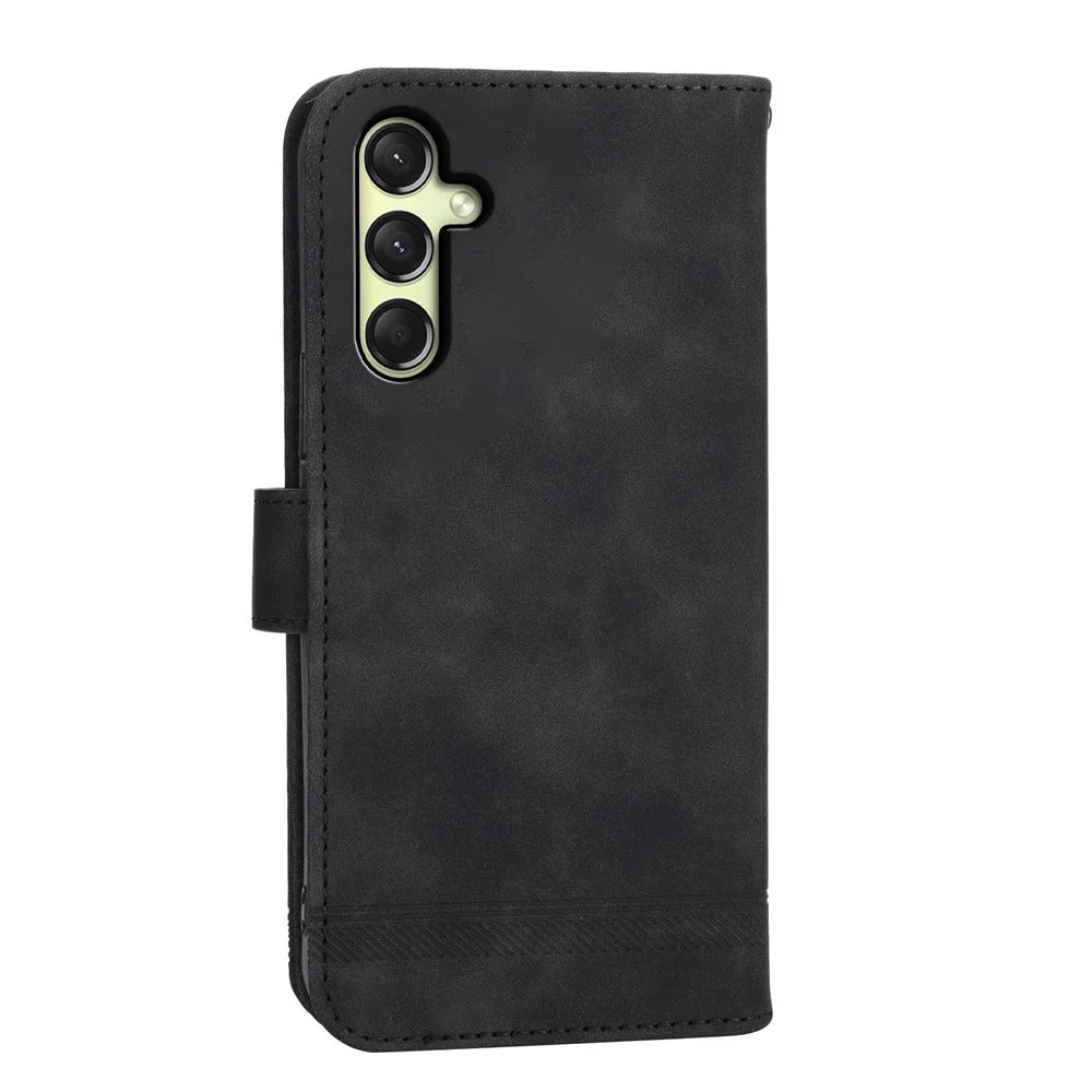 DIERFENG DF-03 For Samsung Galaxy A26 5G Leather Case Lines Imprint Wallet Phone Cover - Black - 7