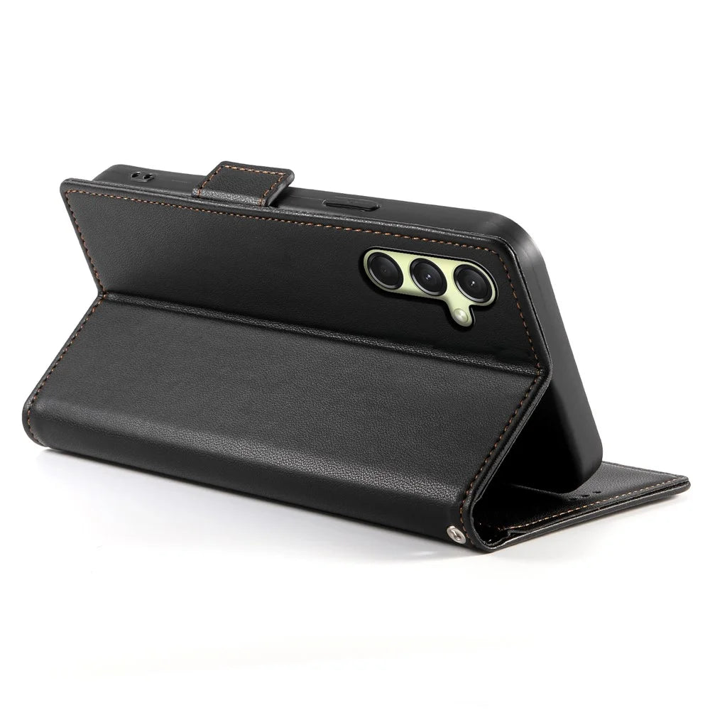 DF-010 For Samsung Galaxy A36 5G Stand Case PU Leather Wallet Phone Cover - Black - 3