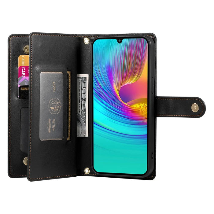 DF-011 For Samsung Galaxy A36 5G Case Zipper Pocket Wallet Leather Phone Cover with Straps - Black - 2
