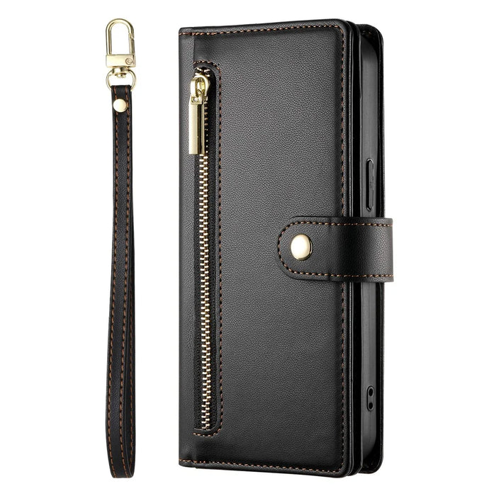 DF-011 For Samsung Galaxy A36 5G Case Zipper Pocket Wallet Leather Phone Cover with Straps - Black - 7