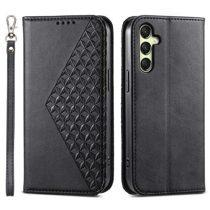 For Samsung Galaxy A36 5G Case Calf Texture PU Leather Phone Cover with Wallet - Black - 1