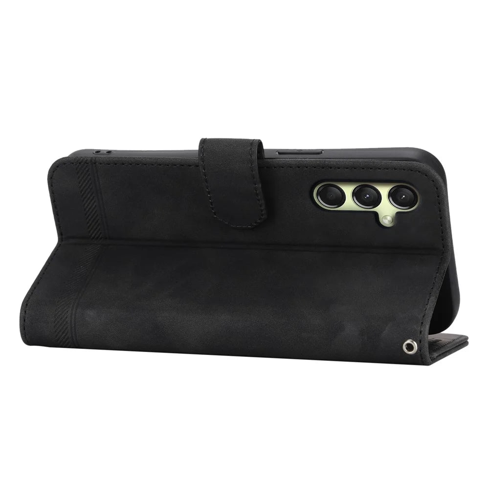DIERFENG DF-03 For Samsung Galaxy A36 5G Leather Case Lines Imprint Wallet Phone Cover - Black - 2