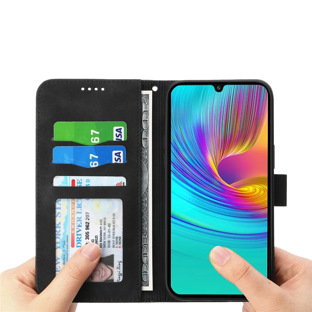 DIERFENG DF-03 For Samsung Galaxy A36 5G Leather Case Lines Imprint Wallet Phone Cover - Black - 3