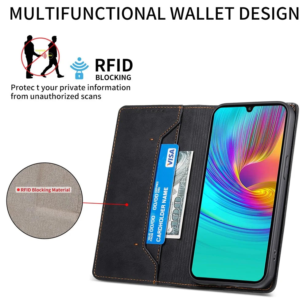 DF-05 For Samsung Galaxy A36 5G Wallet Case RFID Blocking PU Leather Phone Cover - Black - 2