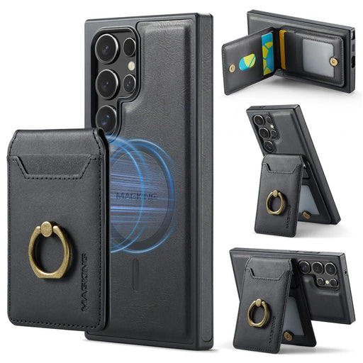 MAGKING K1 Series For Samsung Galaxy S23 Ultra Magnetic Case PC+TPU+PU Phone Cover with Card Holder - Black - 1