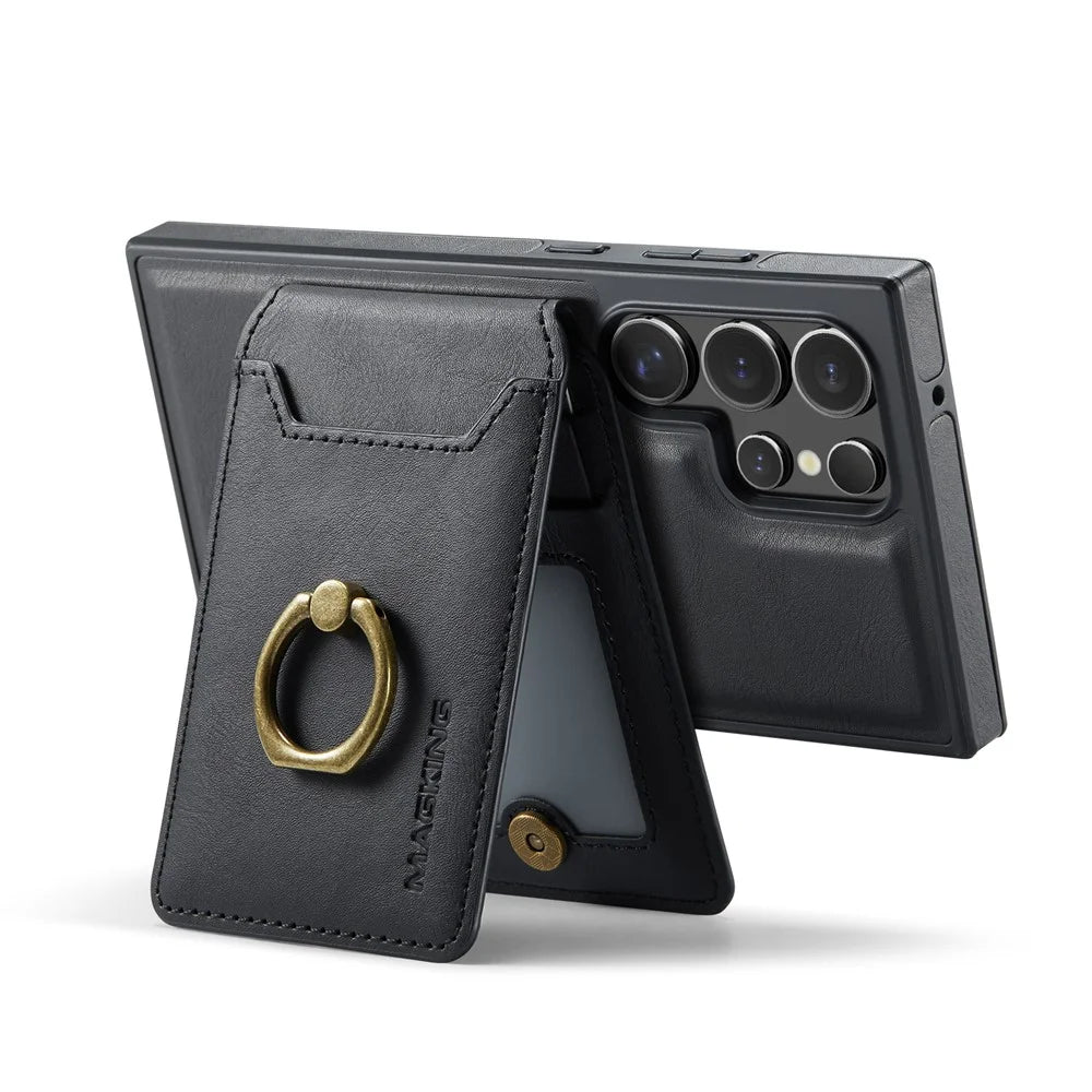 MAGKING K1 Series For Samsung Galaxy S23 Ultra Magnetic Case PC+TPU+PU Phone Cover with Card Holder - Black - 7
