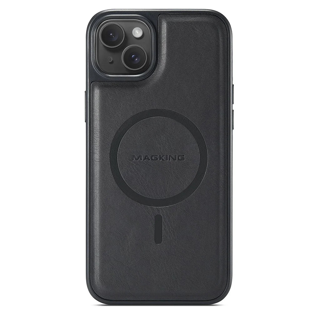 MAGKING K1 Series For iPhone 13 Magnetic Case PC+TPU+PU Leather Phone Cover - Black - 1