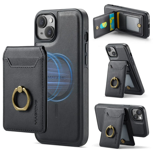 MAGKING K1 Series For iPhone 13 Magnetic Case PC+TPU+PU Phone Cover with Card Holder - Black - 1