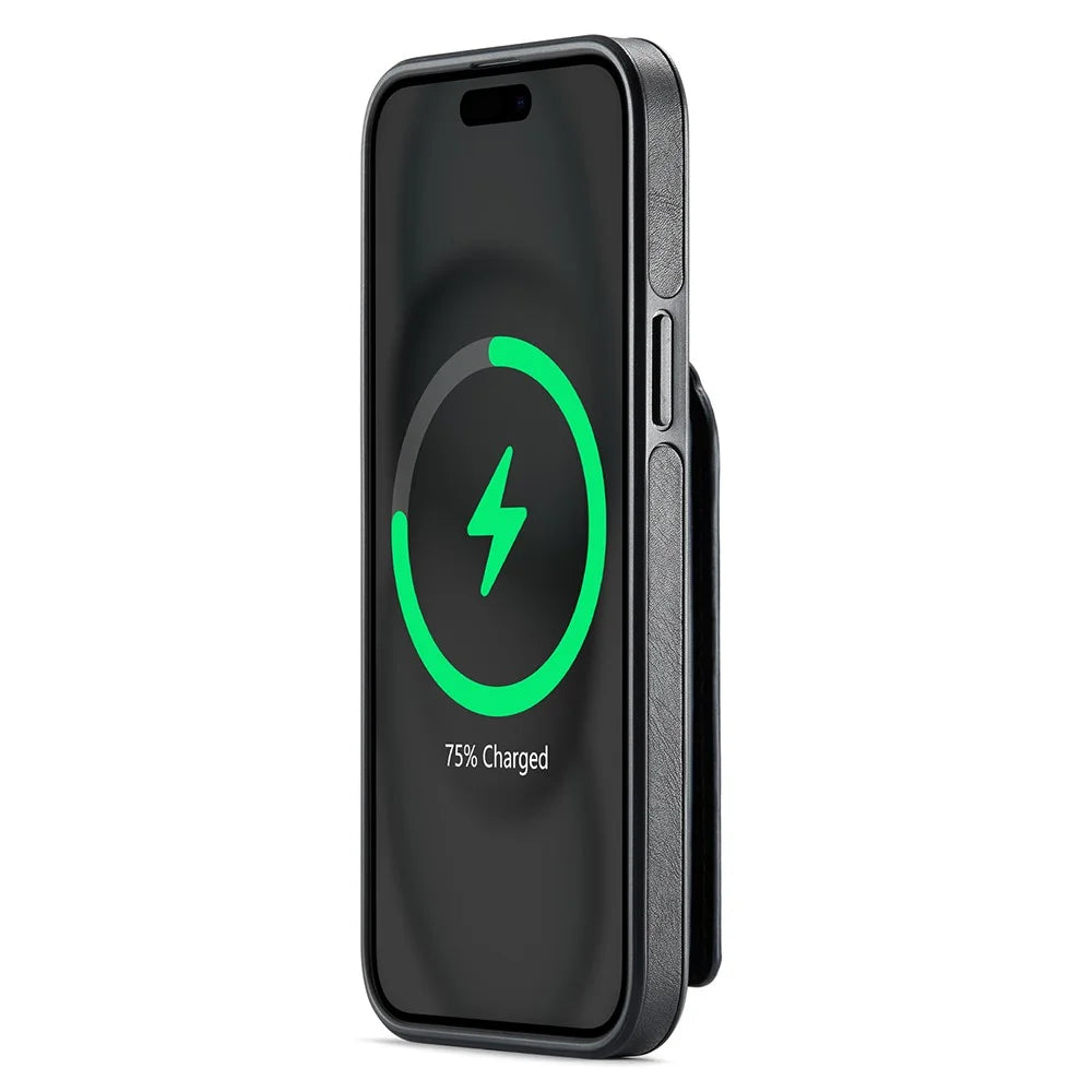 MAGKING K1 Series For iPhone 13 Magnetic Case PC+TPU+PU Phone Cover with Card Holder - Black - 3