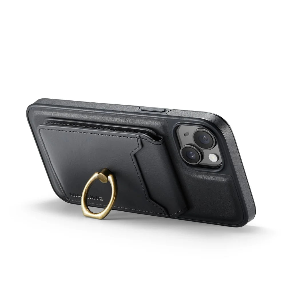 MAGKING K1 Series For iPhone 13 Magnetic Case PC+TPU+PU Phone Cover with Card Holder - Black - 6